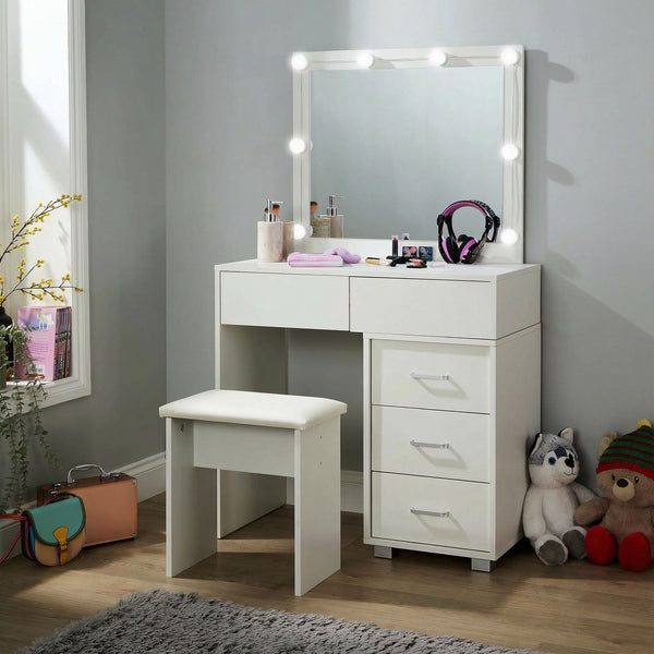 Vero White Dressing Table Set & LED Mirror