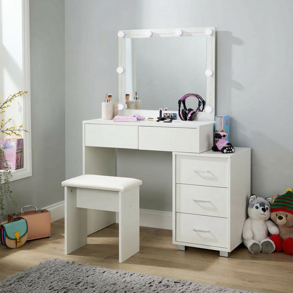 Vero White Dressing Table Set & LED Mirror