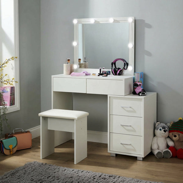 Vero White Dressing Table Set & LED Mirror