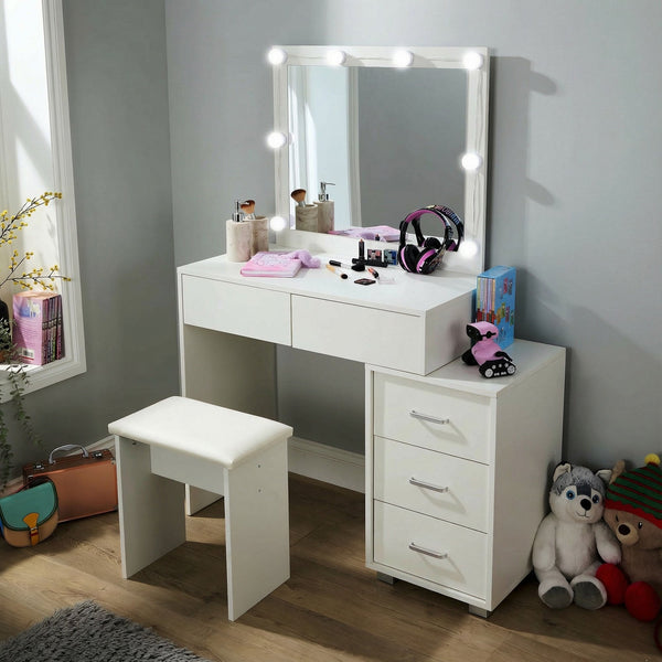Vero White Dressing Table Set & LED Mirror