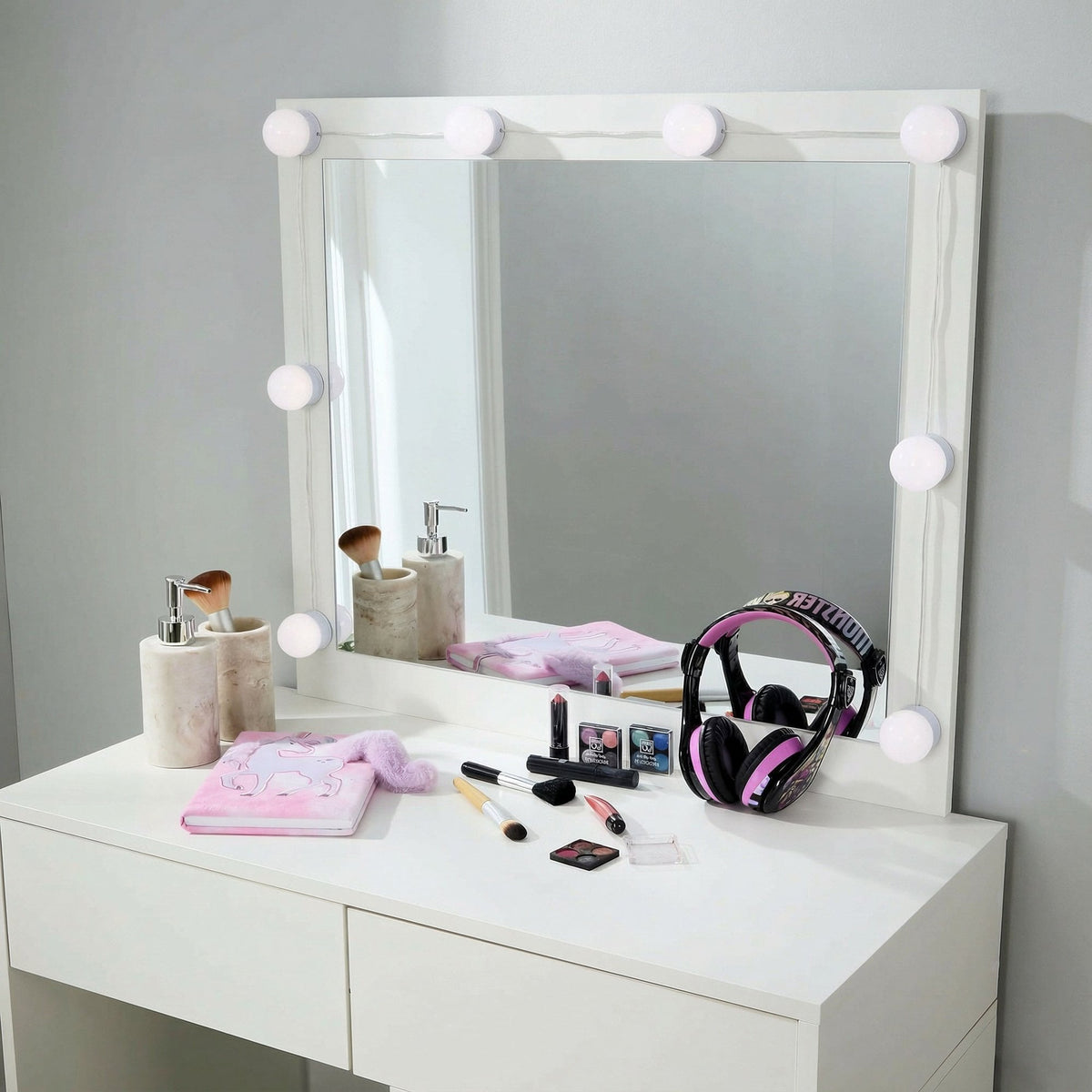 Vero White Dressing Table Set & LED Mirror