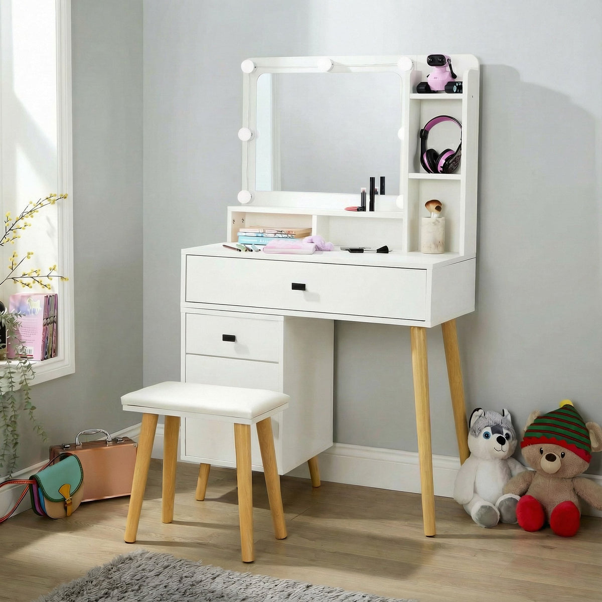 Forta Dressing Table & LED Framed Mirror White