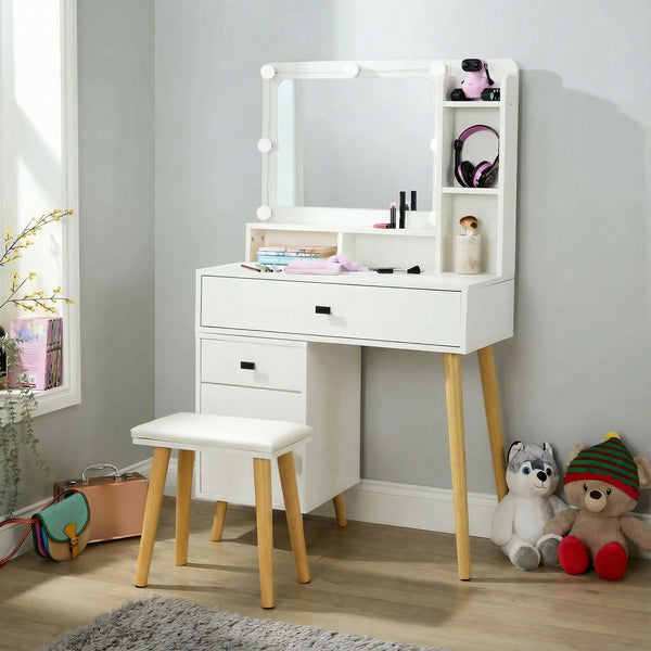 Forta Dressing Table & LED Framed Mirror White