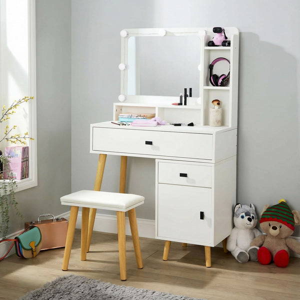 Forta Dressing Table & LED Framed Mirror White