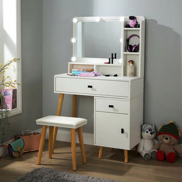 Forta Dressing Table & LED Framed Mirror White