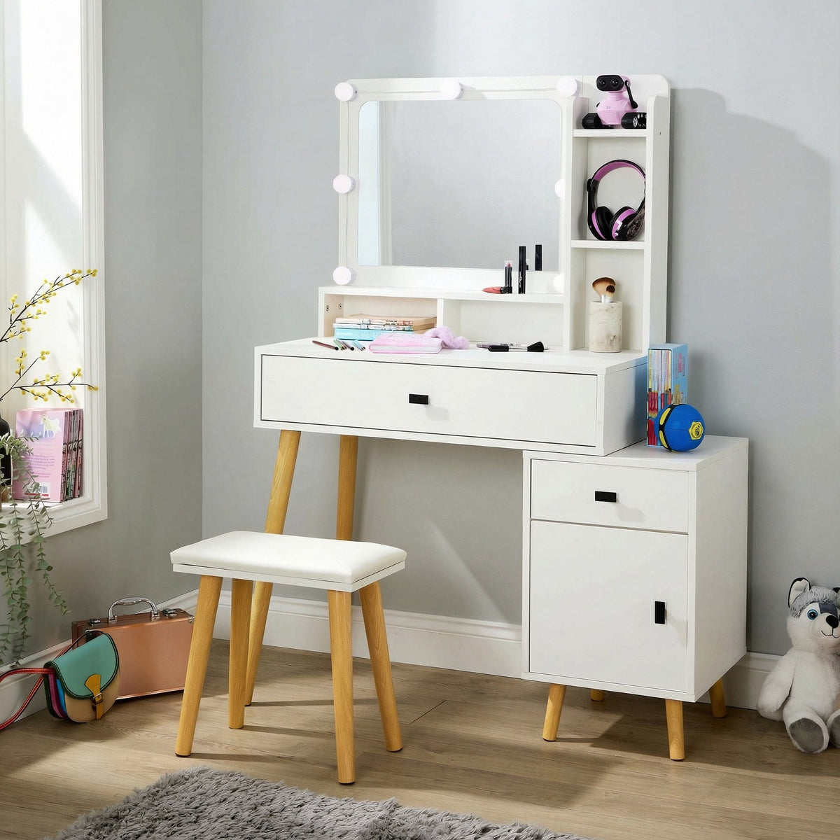 Forta Dressing Table & LED Framed Mirror White