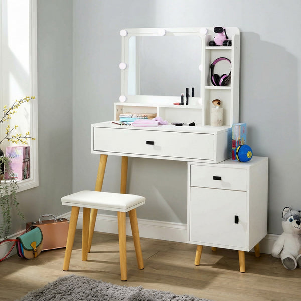 Forta Dressing Table & LED Framed Mirror White