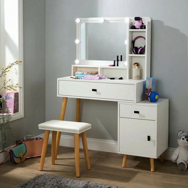 Forta Dressing Table & LED Framed Mirror White