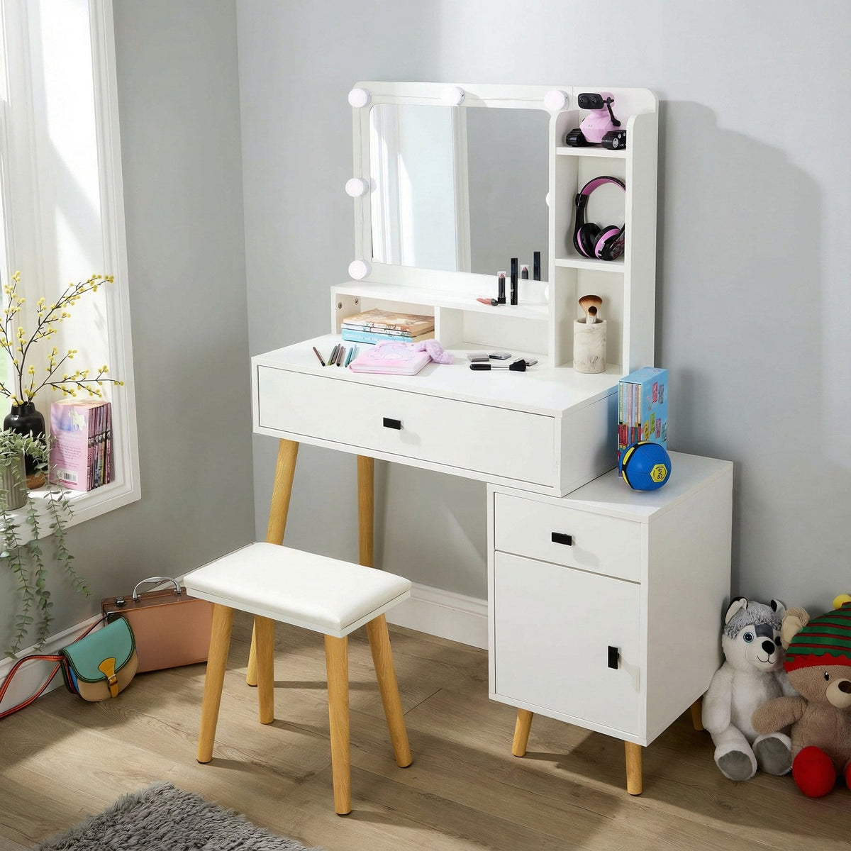 Forta Dressing Table & LED Framed Mirror White