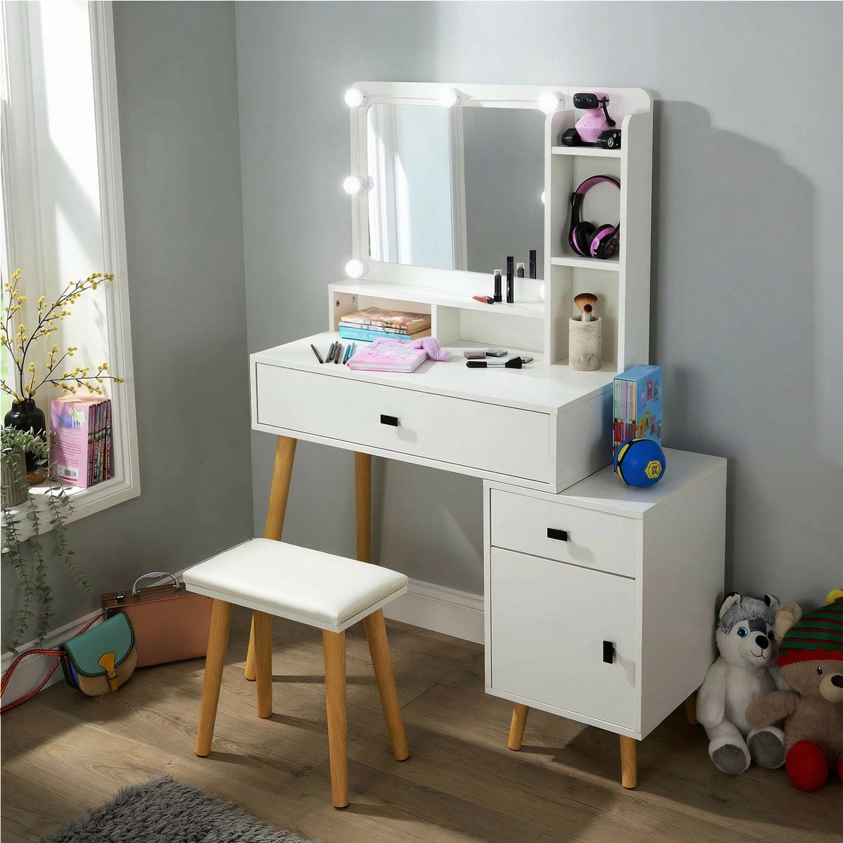 Forta Dressing Table & LED Framed Mirror White