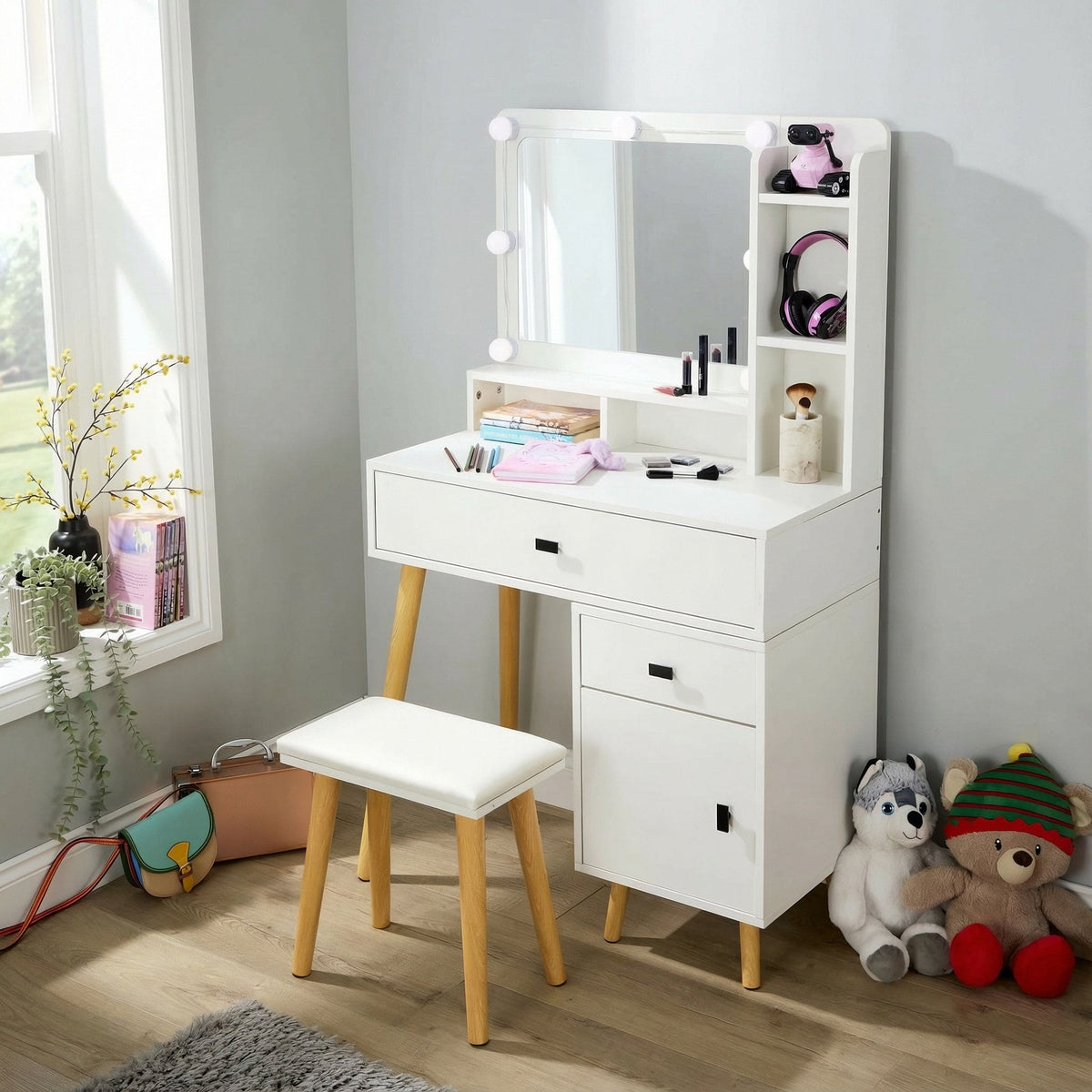 Forta Dressing Table & LED Framed Mirror White