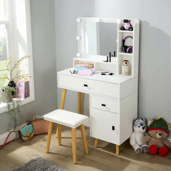 Forta Dressing Table & LED Framed Mirror White