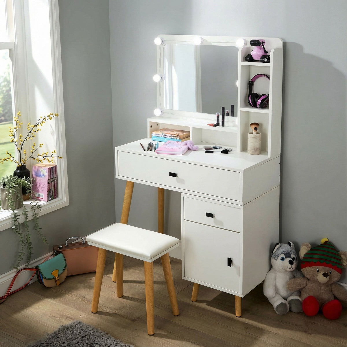 Forta Dressing Table & LED Framed Mirror White