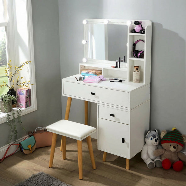 Forta Dressing Table & LED Framed Mirror White