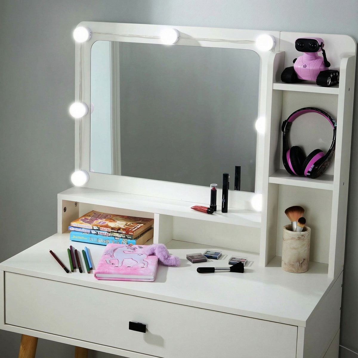 Forta Dressing Table & LED Framed Mirror White