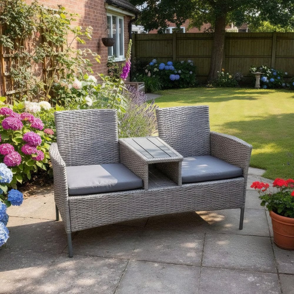 Lovelle Metal & Rattan Grey Love Seat