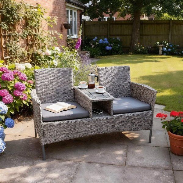 Lovelle Metal & Rattan Grey Love Seat