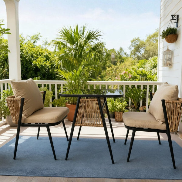 Valena Natural & Black Rattan Bistro Set