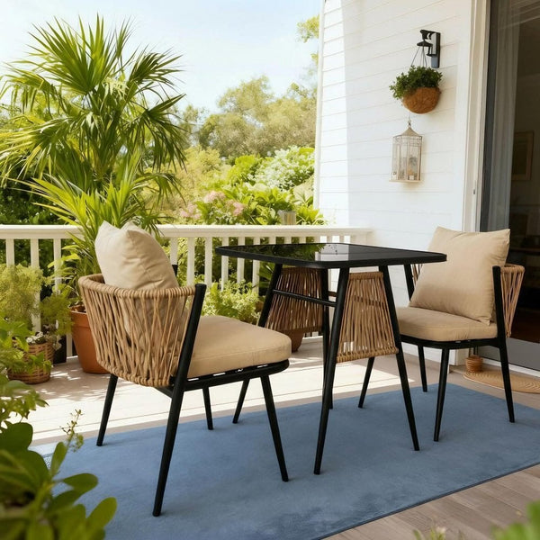 Valena Natural & Black Rattan Bistro Set