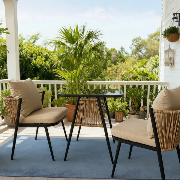 Valena Natural & Black Rattan Bistro Set