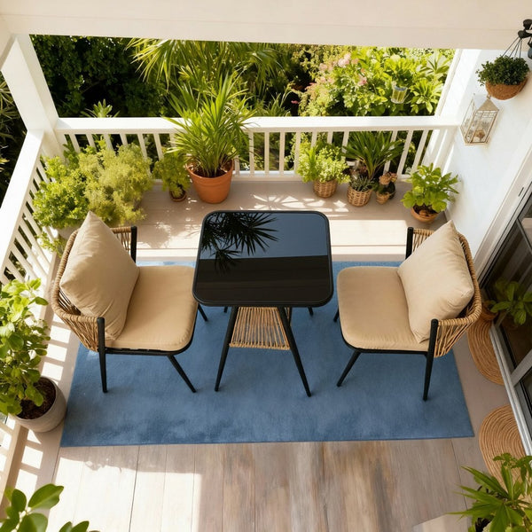 Valena Natural & Black Rattan Bistro Set