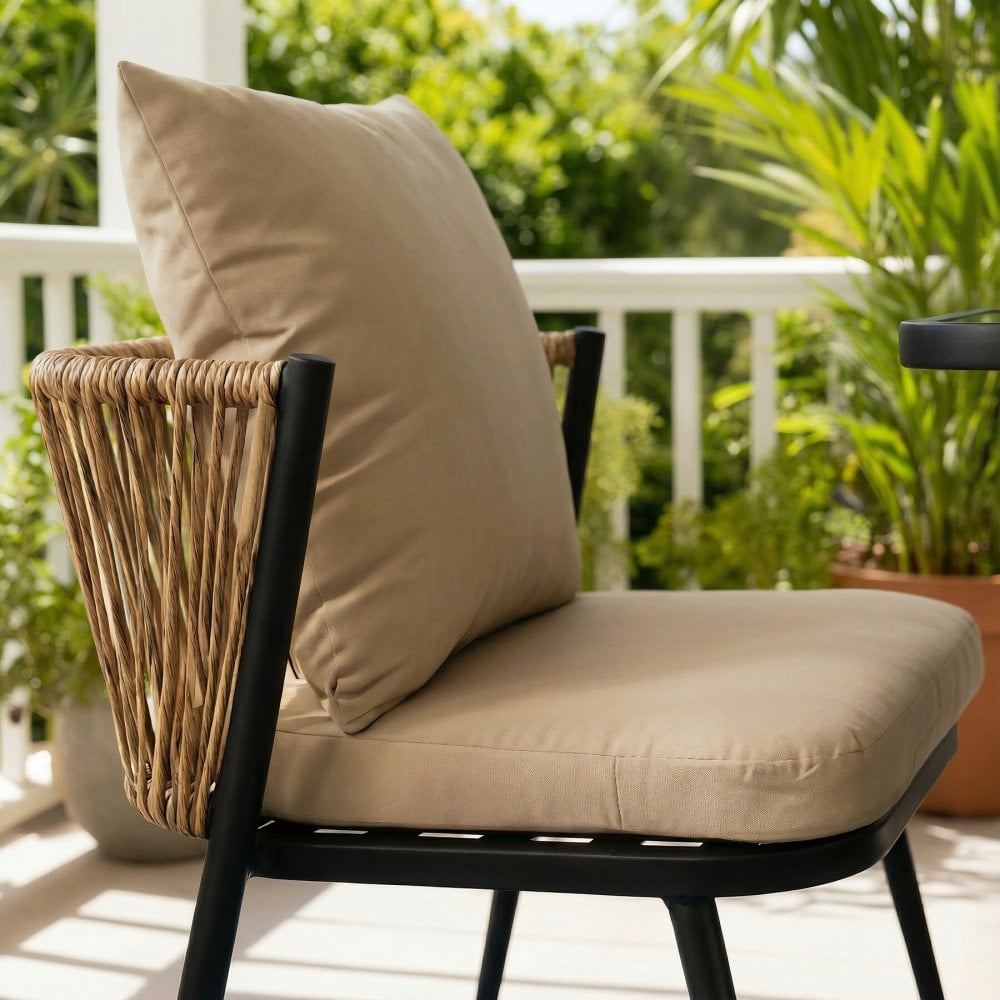 Valena Natural & Black Rattan Bistro Set