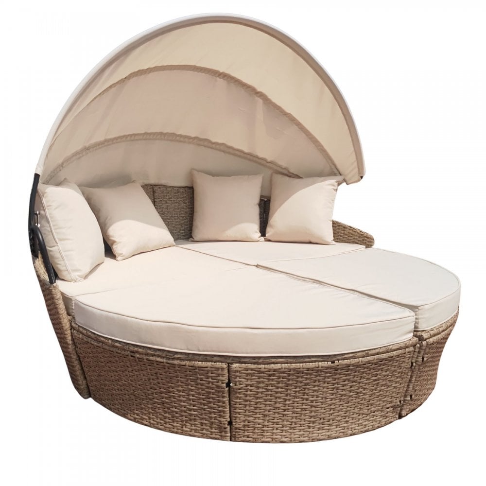 Amara Rattan Cream Day Bed with Canopy & Cushions