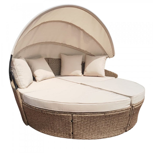 Amara Rattan Cream Day Bed with Canopy & Cushions