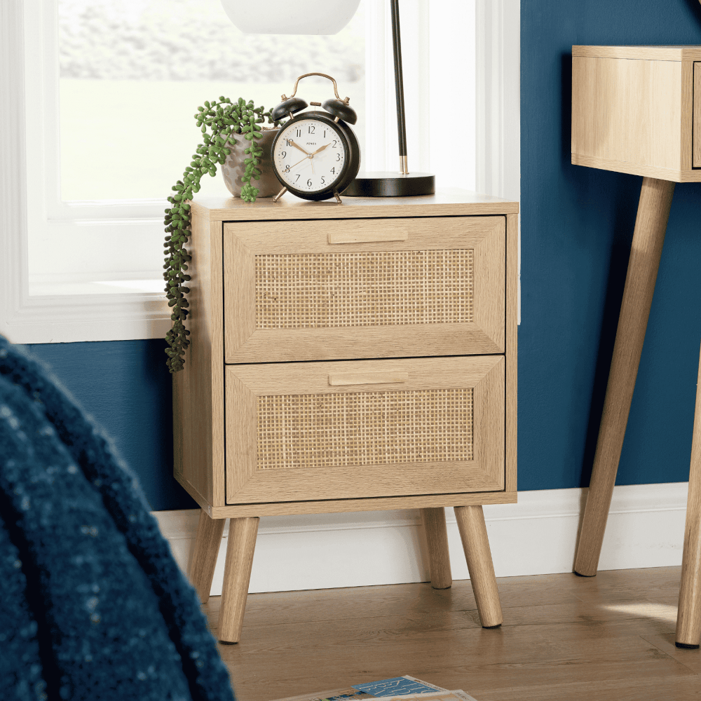Rattan 2 Drawer Bedside Table