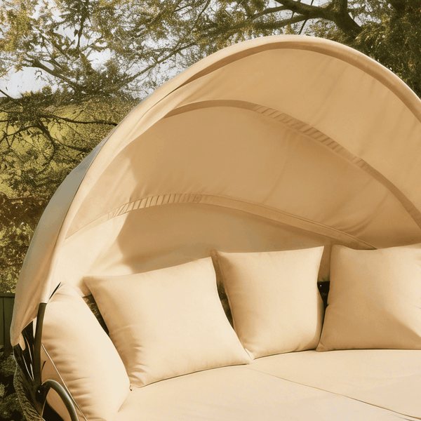 Amara Rattan Cream Day Bed with Canopy & Cushions