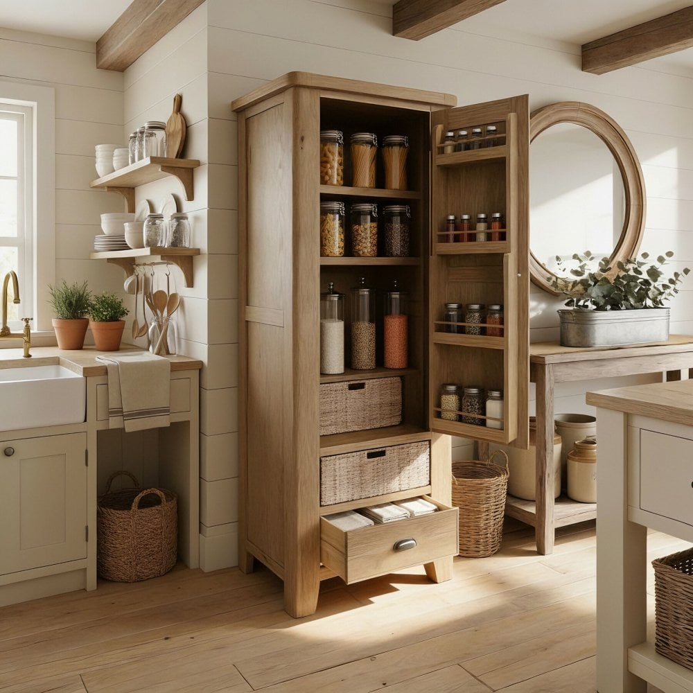 Holcombe Single Door Smoked Oak Larder Unit Fully Assembled