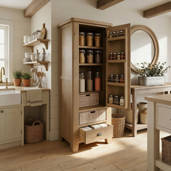 Holcombe Single Door Smoked Oak Larder Unit Fully Assembled