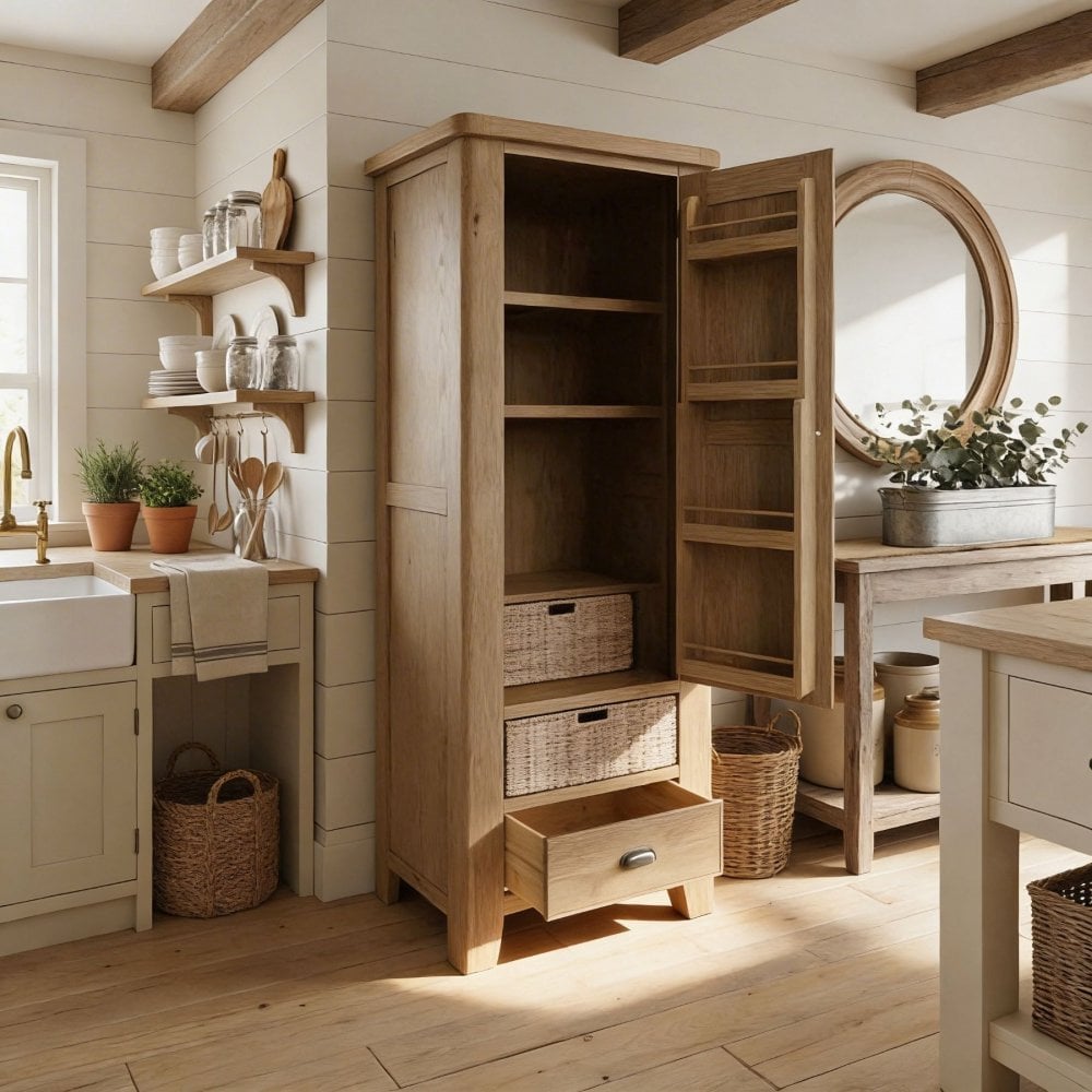 Holcombe Single Door Smoked Oak Larder Unit Fully Assembled