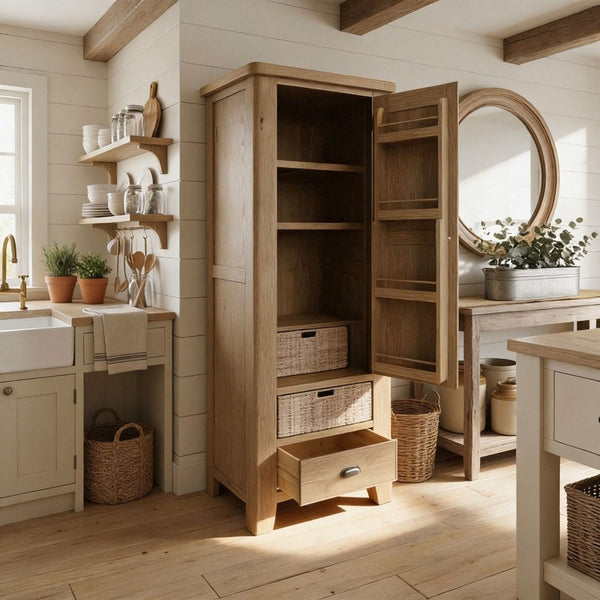Holcombe Single Door Smoked Oak Larder Unit Fully Assembled