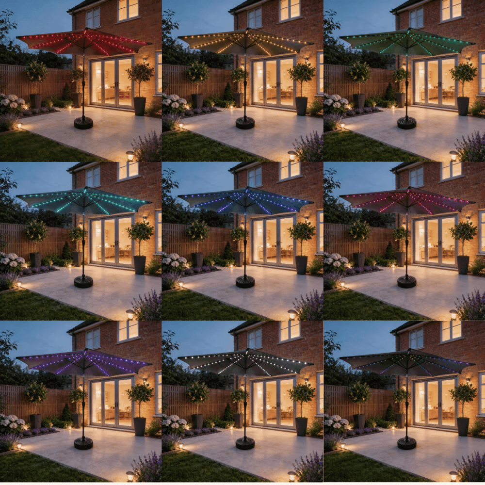 Soletta Multi Coloured LED Crank 3m Grey Parasol