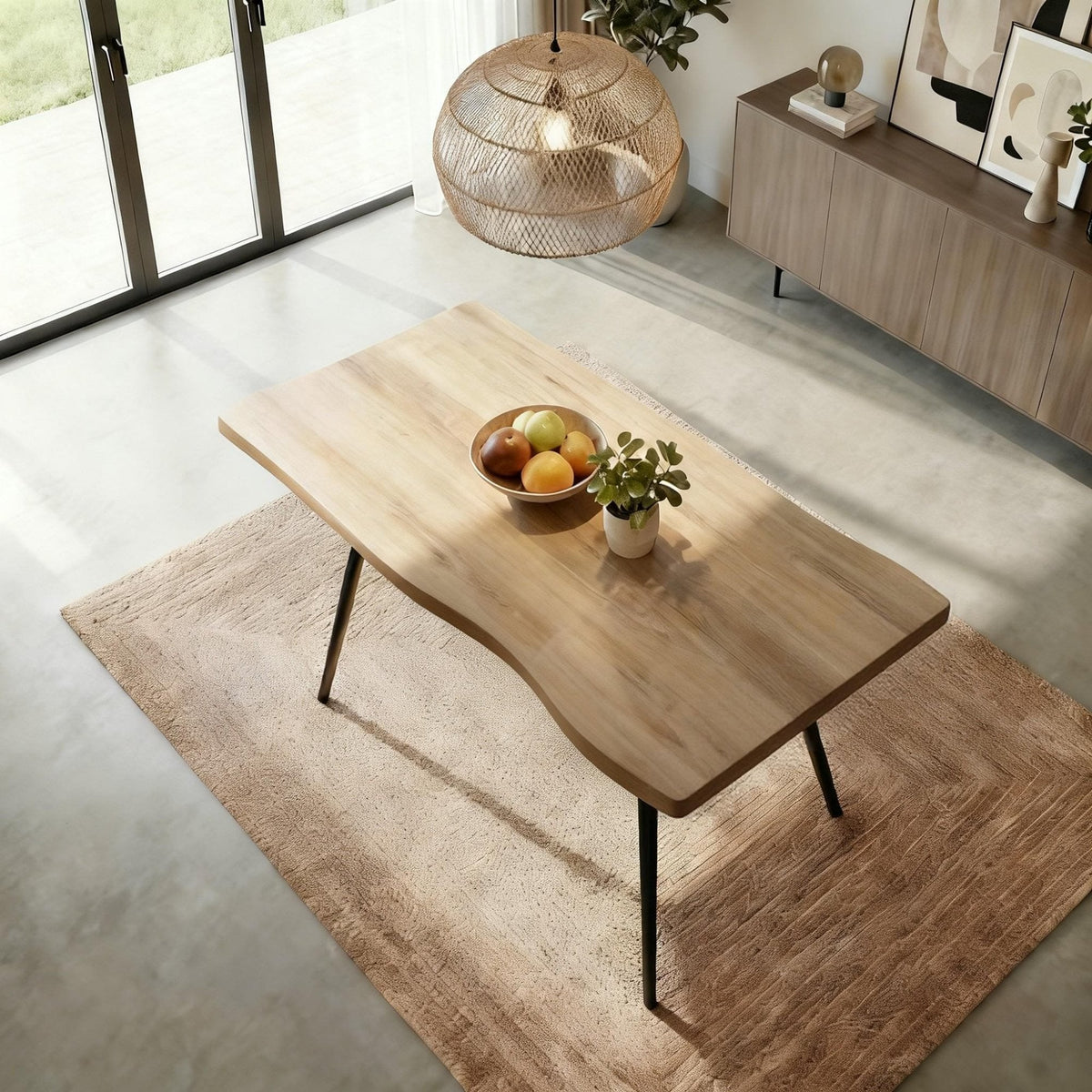 Avara Natural Grain Dining Tables with Black Metal Legs