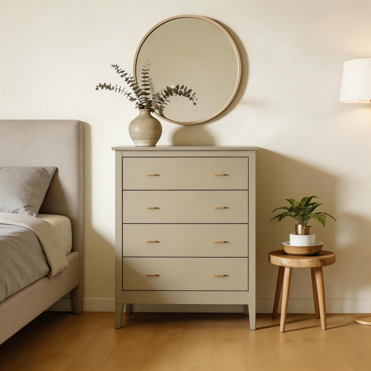 Grace Greige Chest of 4 Drawers with Gold Handles