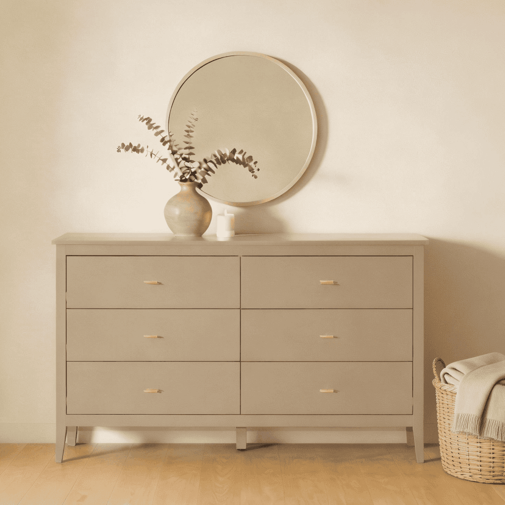 Grace Greige Chest of 6 Drawers with Gold Handles