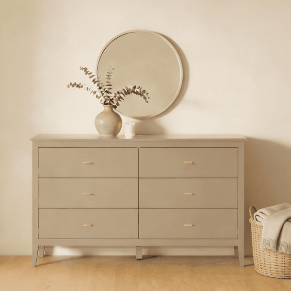 Grace Greige Chest of 6 Drawers with Gold Handles