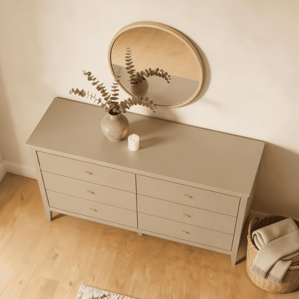 Grace Greige Chest of 6 Drawers with Gold Handles