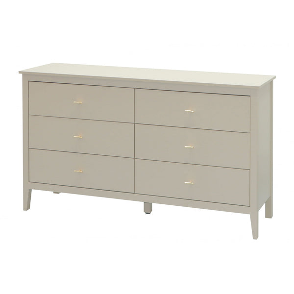 Grace Greige Chest of 6 Drawers with Gold Handles
