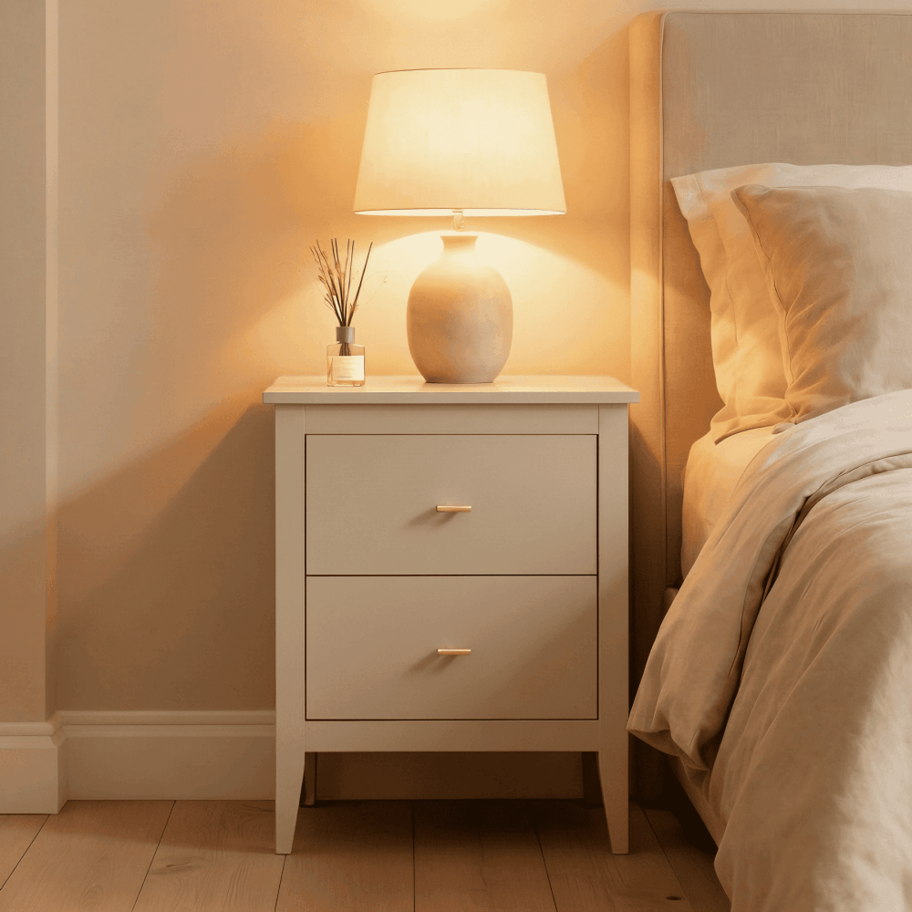 Grace Greige 2 Drawer Bedside with Gold Handles
