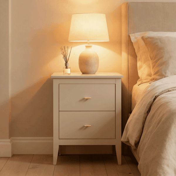 Grace Greige 2 Drawer Bedside with Gold Handles