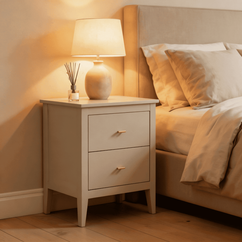 Grace Greige 2 Drawer Bedside with Gold Handles