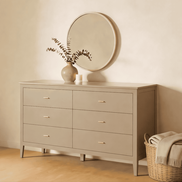 Grace Greige Chest of 6 Drawers with Gold Handles