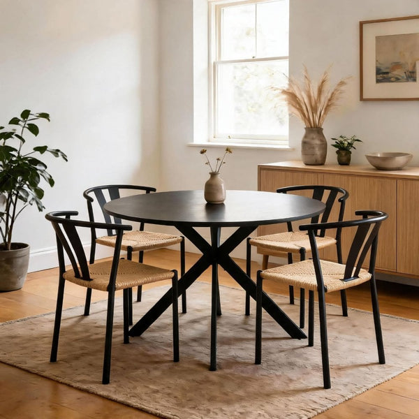 Eira Dining Table & Woven Chair Set with Metal Frame