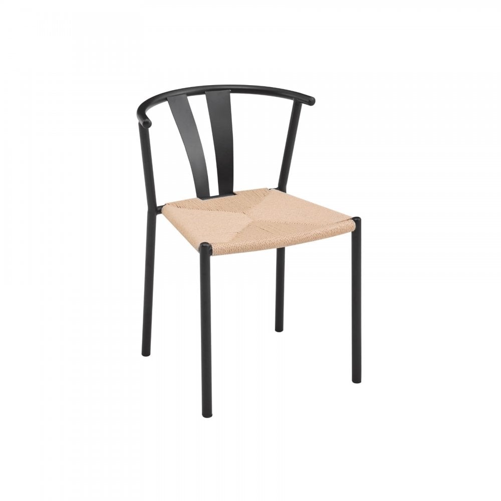 Eira Pair of Dining Chairs with Woven Seat & Metal Frame
