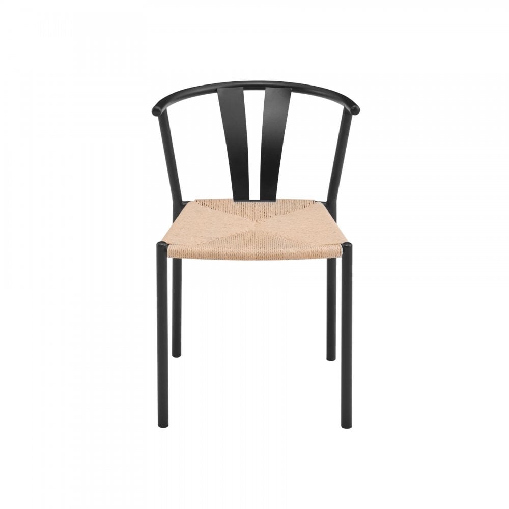 Eira Pair of Dining Chairs with Woven Seat & Metal Frame