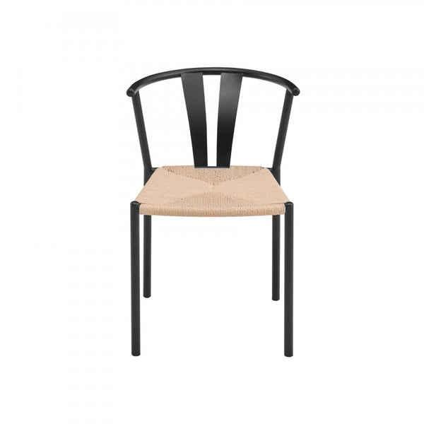 Eira Pair of Dining Chairs with Woven Seat & Metal Frame