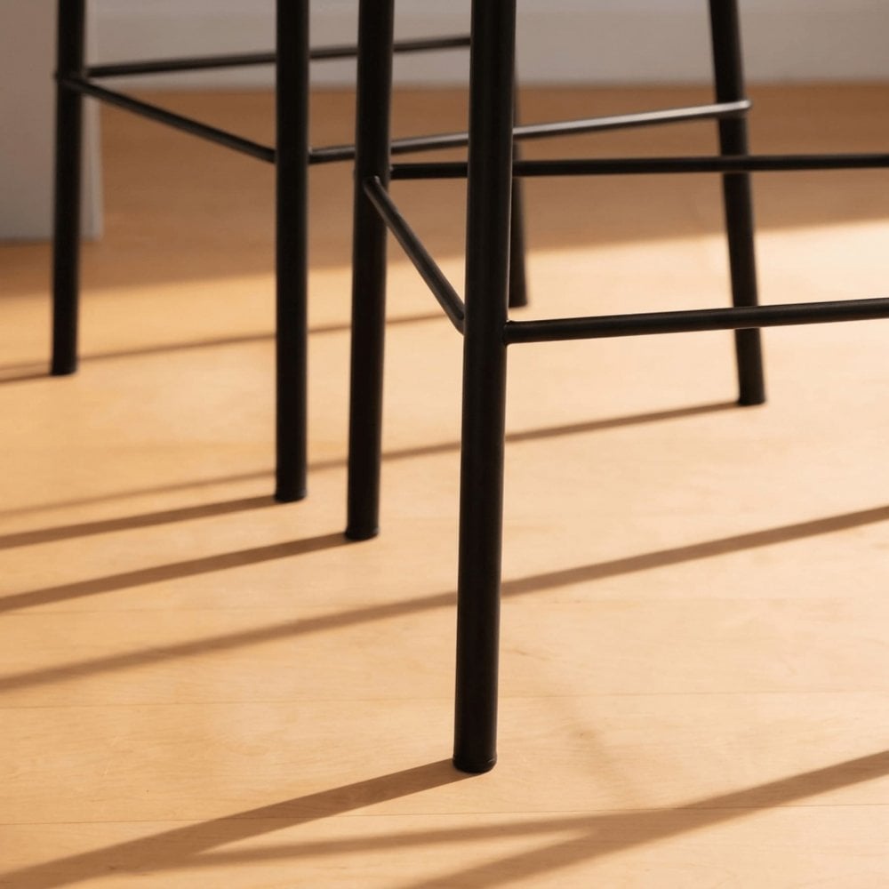 Eira Pair or Black Bar Stools with Woven Seat & Metal Frame